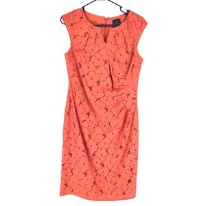 Adrianna Papell Sleveless Floral Lace Sheath Dress Gathered Waist Peach Sz 10